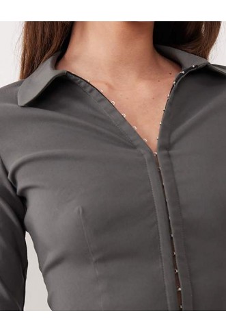 Motel co-ord Alika tailored button up shirt in slate grey