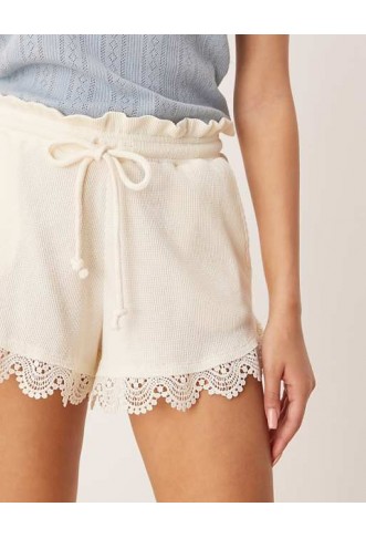 ASOS DESIGN lace hem detail waffle shorts