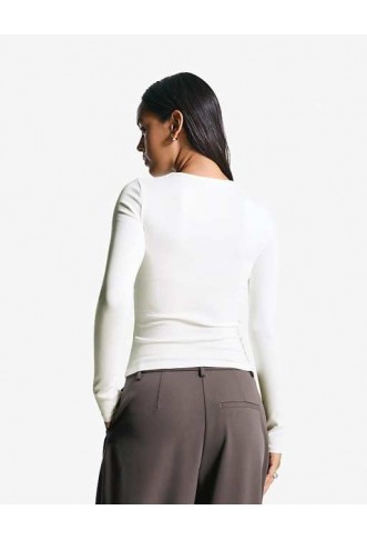 Bershka Long sleeve top in white
