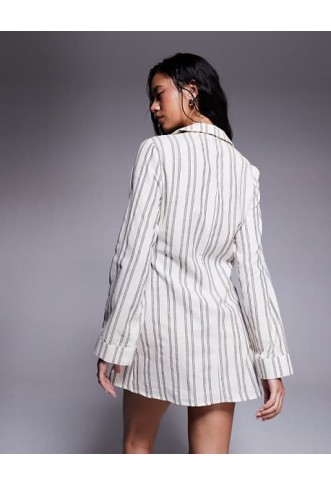 ASOS DESIGN tie front beach shirt dress in neutral stripe