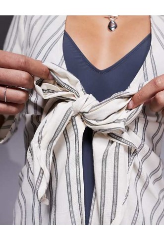 ASOS DESIGN tie front beach shirt dress in neutral stripe