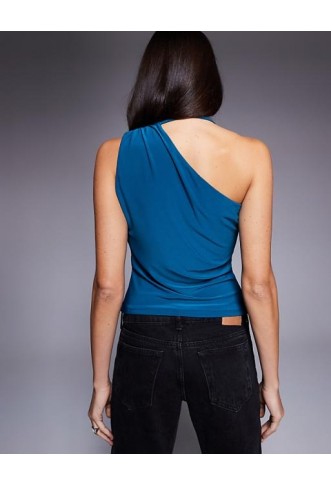 ASOS DESIGN slinky asymmetric cowl neck top in teal