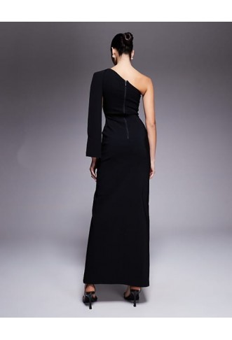 Vesper bengaline one shoulder maxi dress in black
