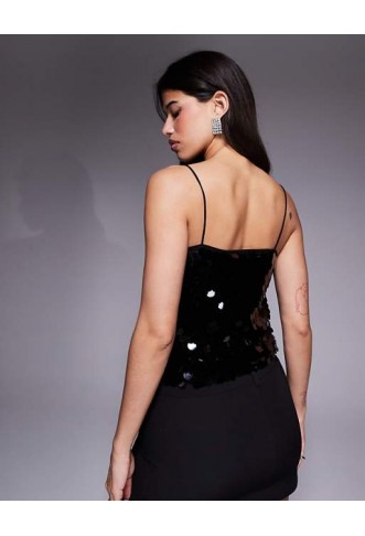 ASOS DESIGN large disc sequin cami in black