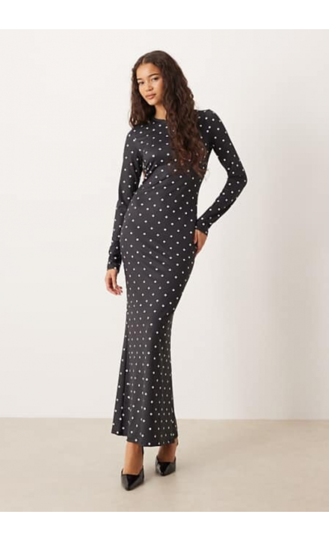 ASOS DESIGN long sleeve column midi dress in polka dot