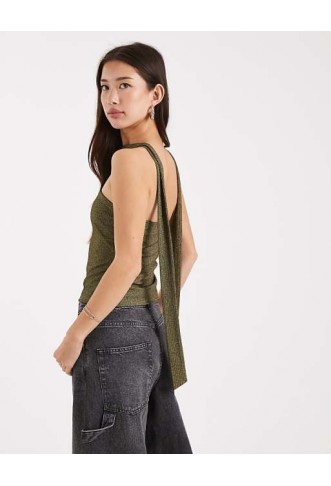 Miss Selfridge metallic bandeau scarf top in gold