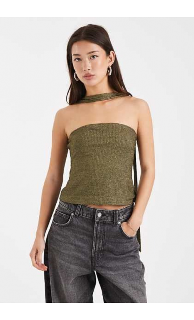 Miss Selfridge metallic bandeau scarf top in gold