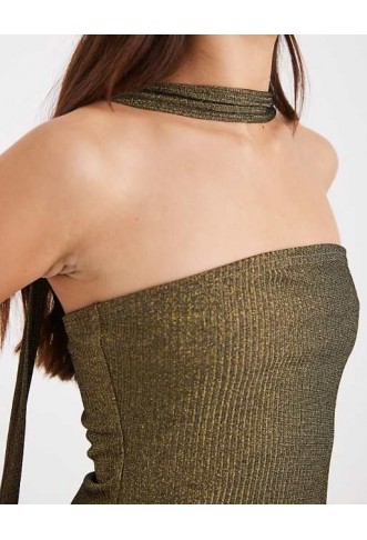 Miss Selfridge metallic bandeau scarf top in gold