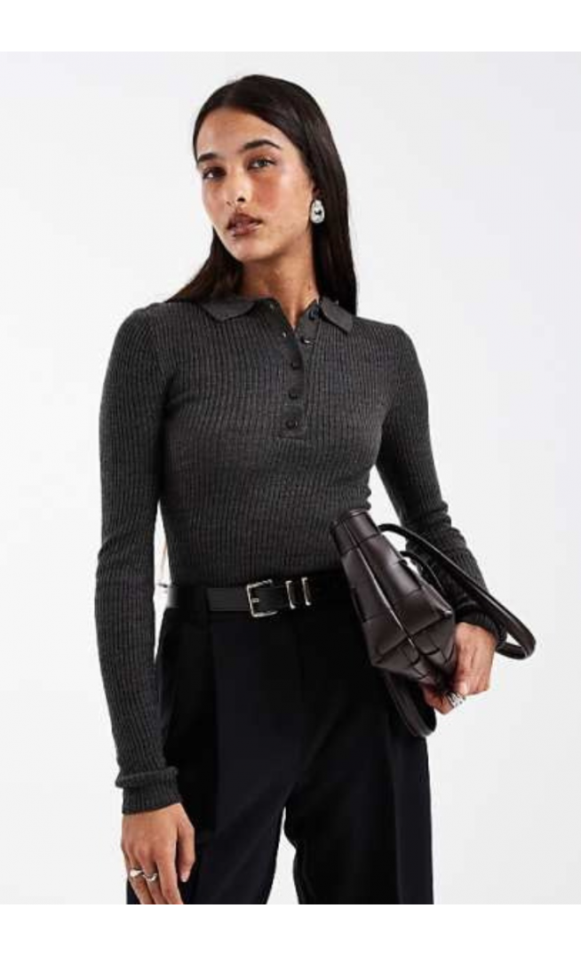 Brave Soul knitted long sleeve button down polo top