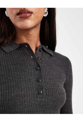 Brave Soul knitted long sleeve button down polo top