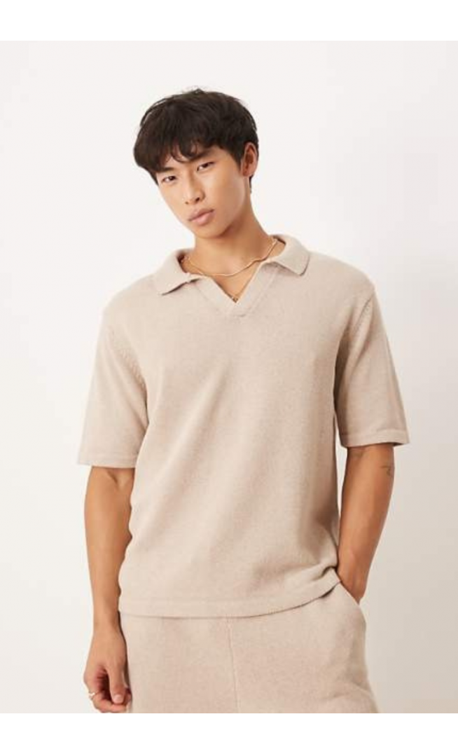 ASOS DESIGN relaxed knit notch neck polo Shirt