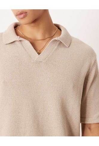 ASOS DESIGN relaxed knit notch neck polo Shirt