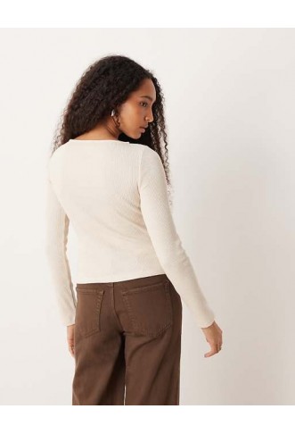 ASOS DESIGN wide neck rib cardigan in oatmeal