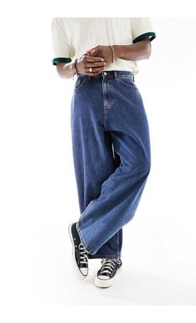 ASOS DESIGN oversized baggy jeans in mid wash blue