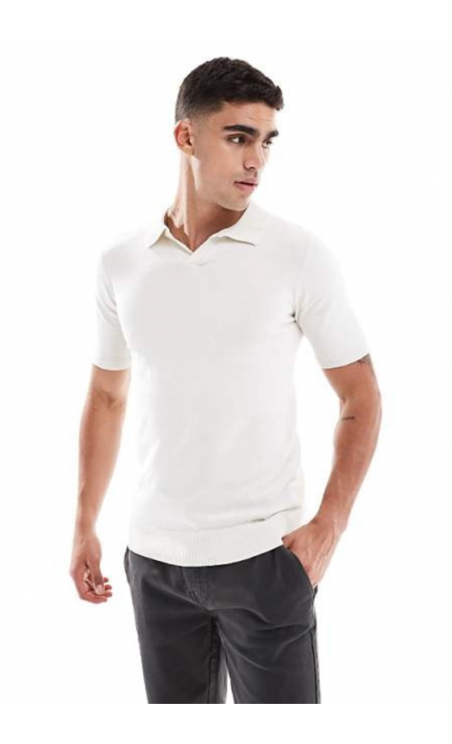 Threadbare cotton rich polo top in ecru