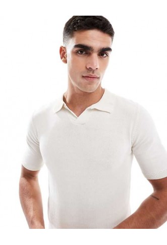 Threadbare cotton rich polo top in ecru