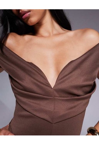 ASOS DESIGN sculpted bardot midi pencil dress