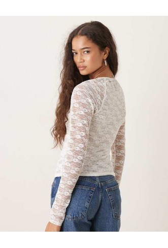 ASOS DESIGN lace shrug semi sheer ruched top