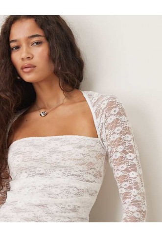 ASOS DESIGN lace shrug semi sheer ruched top
