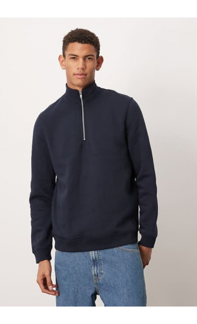 ASOS DESIGN essentials quarter zip sweatshirt in navy