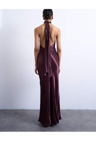 Topshop tie neck halter maxi dress in port royal