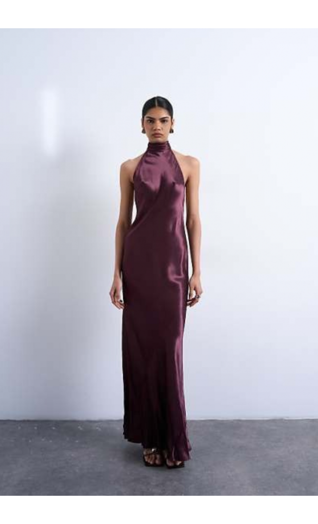 Topshop tie neck halter maxi dress in port royal