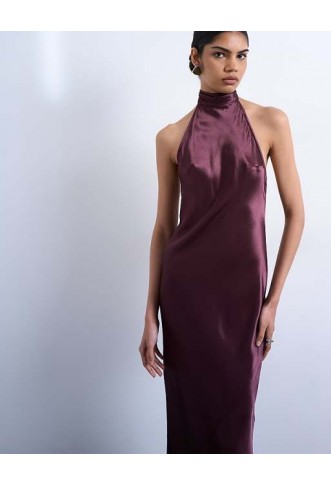 Topshop tie neck halter maxi dress in port royal