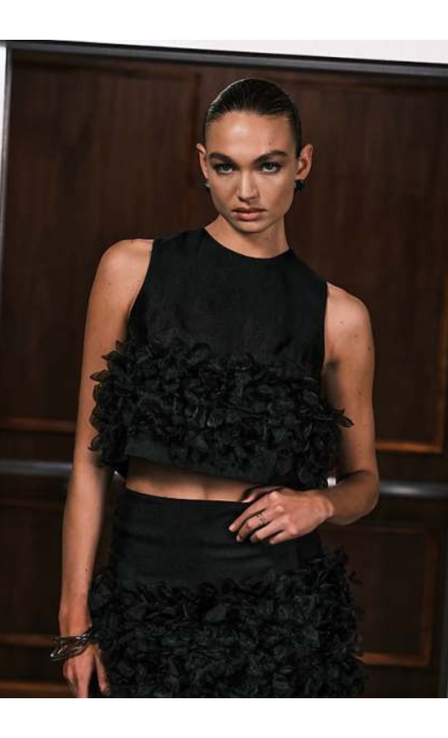 Sister Jane Plume organza 3D floral crop top