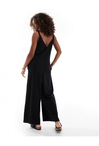 ASOS DESIGN Twist shoulder jumpsuit in black