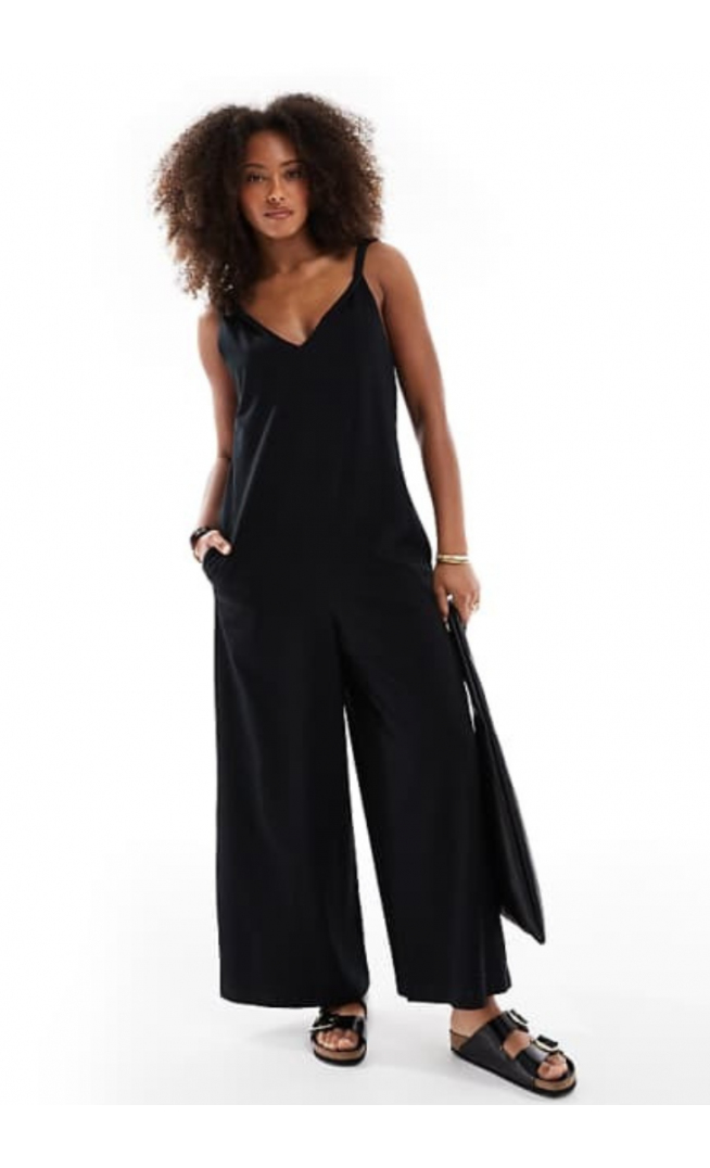ASOS DESIGN Twist shoulder jumpsuit in black