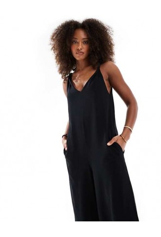 ASOS DESIGN Twist shoulder jumpsuit in black
