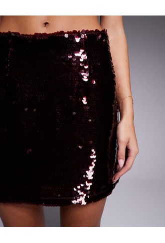 Brave Soul sequin mini skirt in burgundy