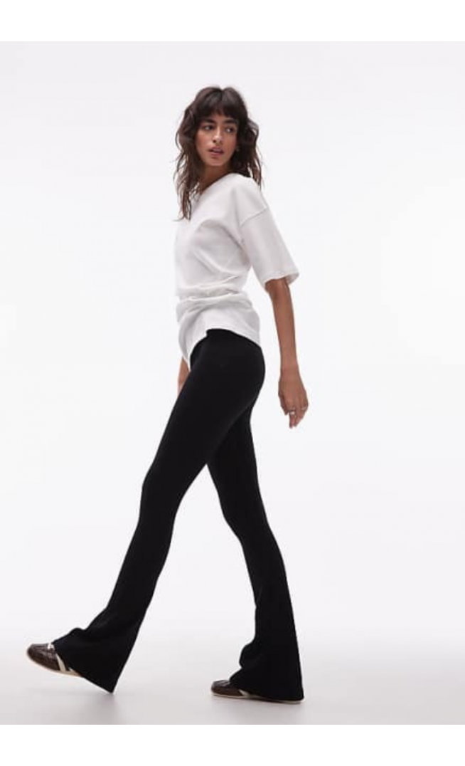 ASOS DESIGN seamless ribbed flare legging in black