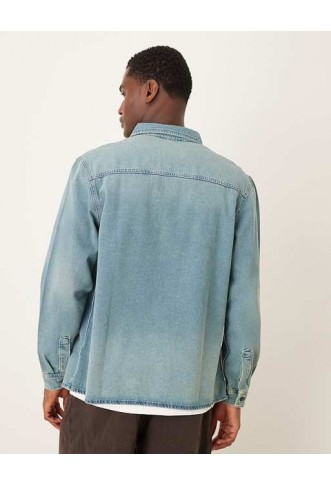 ASOS DESIGN long sleeved shirt in light wash denim