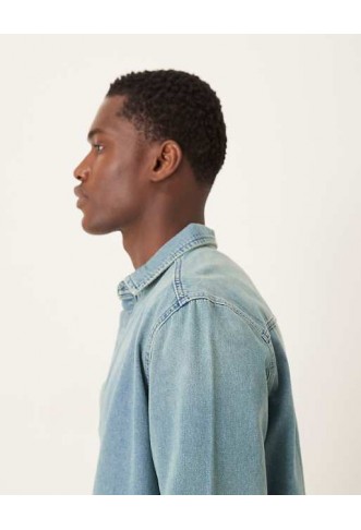ASOS DESIGN long sleeved shirt in light wash denim