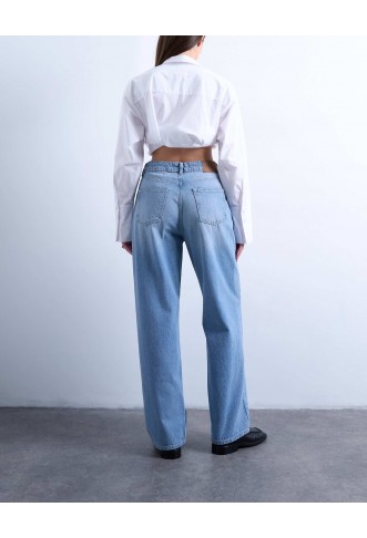 Topshp Mid rise loose fit straight jean in bleach
