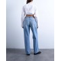 Topshp Mid rise loose fit straight jean in bleach