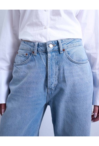 Topshp Mid rise loose fit straight jean in bleach