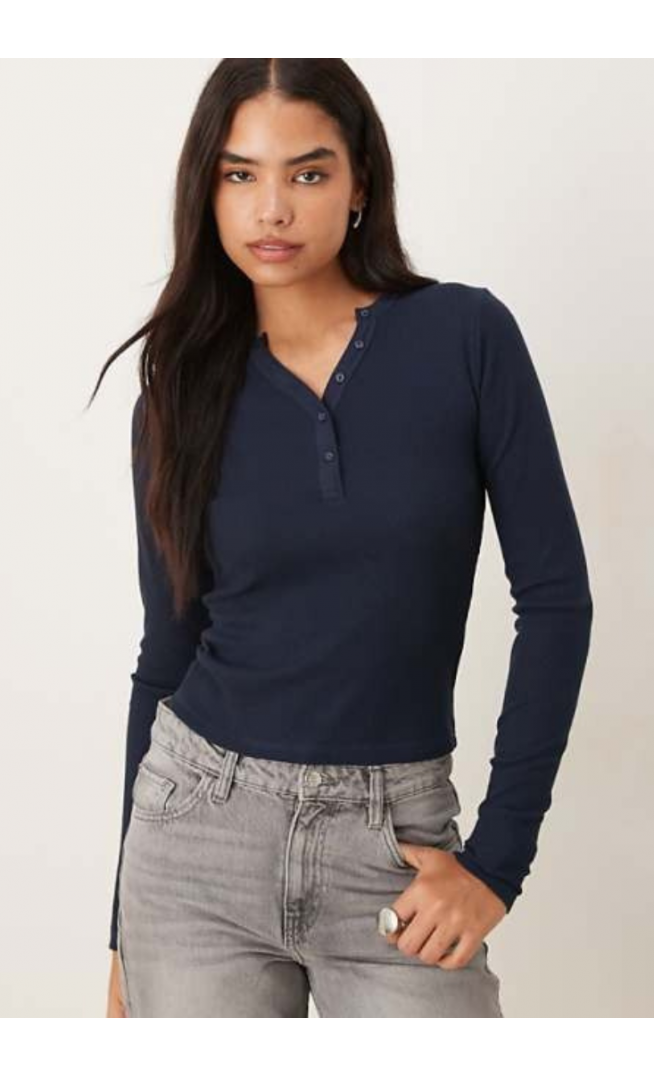 ASOS DESIGN shrunken waffle long sleeve henley tee