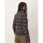 Mango long sleeve polo top in grey stripe