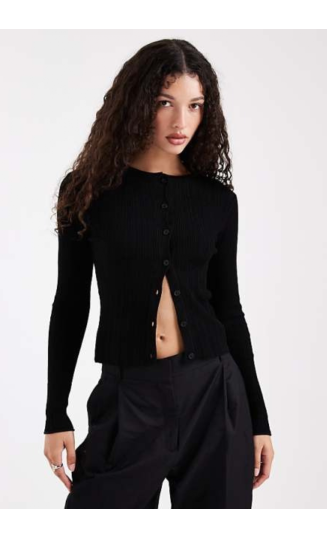 COLLUSION fine gauge knitted cardi in black
