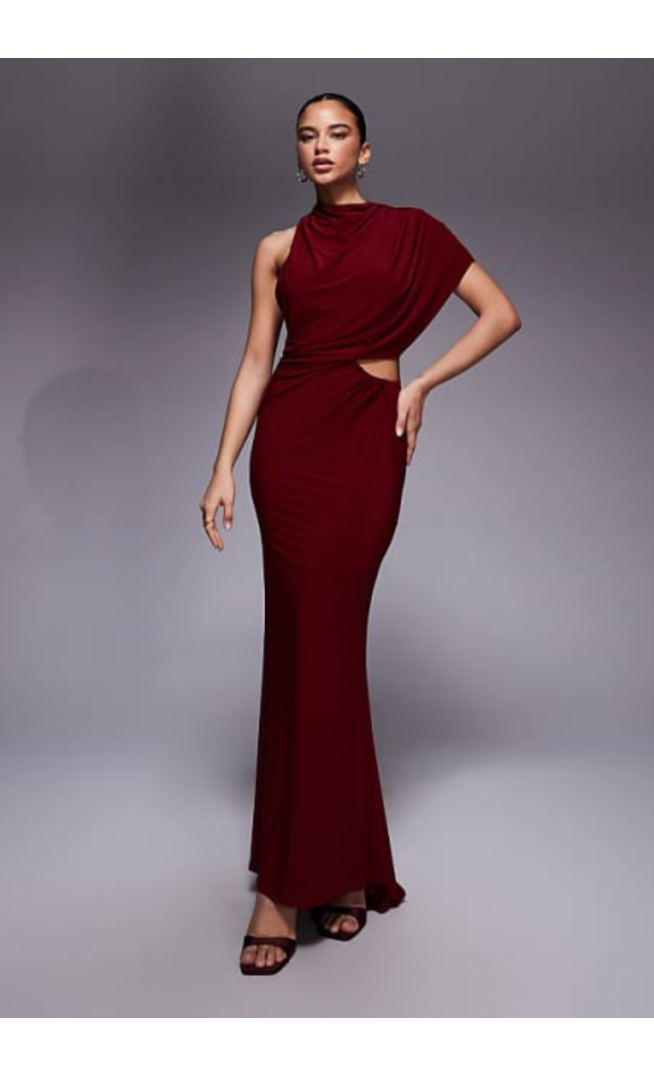 ASOS DESIGN slinky caped one shoulder maxi dress