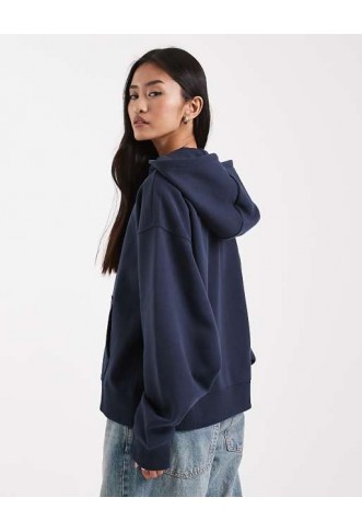 COLLUSION zip through boxy hoodie in navy