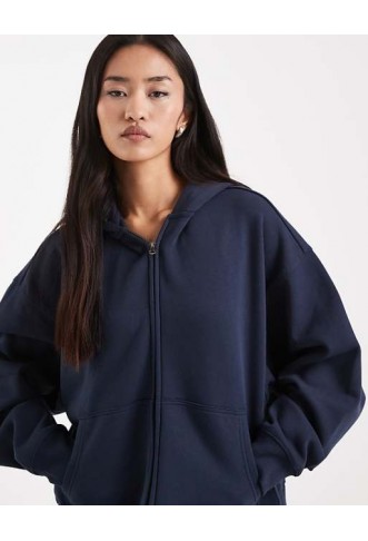 COLLUSION zip through boxy hoodie in navy