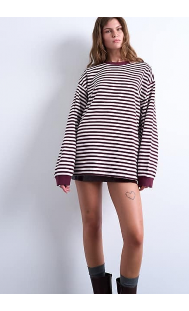 Topshop stripe long sleeve slouchy skater tee