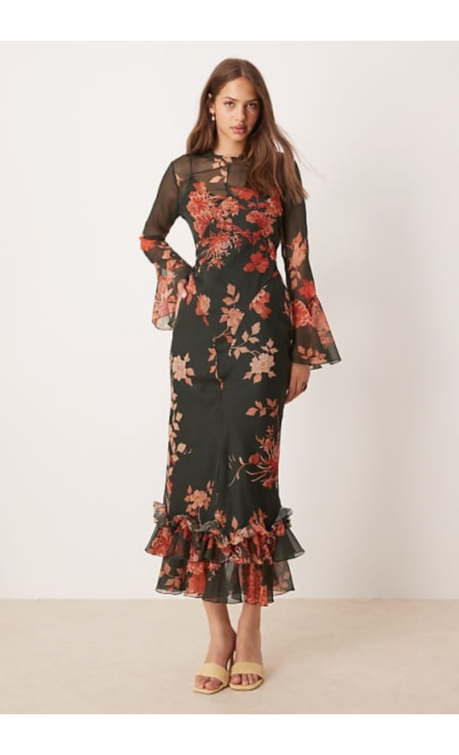 ASOS DESIGN flutter sleeve maxi dress floral