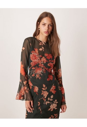ASOS DESIGN flutter sleeve maxi dress floral