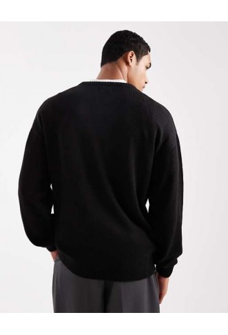 JJ Rebel relaxed fit knit crew jumper in black