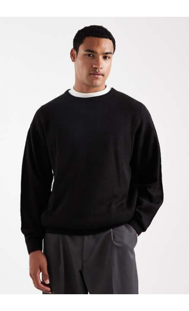 JJ Rebel relaxed fit knit crew jumper in black