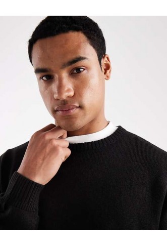 JJ Rebel relaxed fit knit crew jumper in black